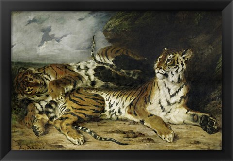 Framed Young Tiger Playing with its Mother, 1830 Print