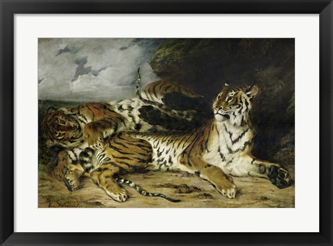 Framed Young Tiger Playing with its Mother, 1830 Print