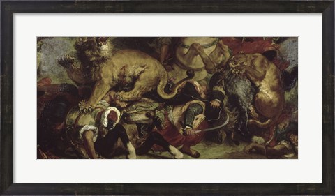 Framed Lion Hunt, 1855 Print