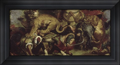 Framed Lion Hunt, 1855 Print