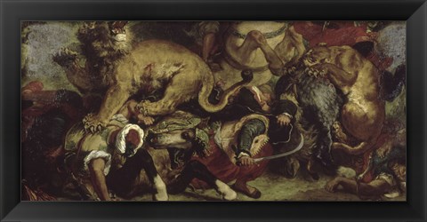 Framed Lion Hunt, 1855 Print