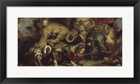 Framed Lion Hunt, 1855 Print