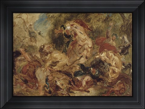 Framed Lion Hunt, c 1854 Print