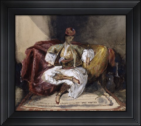 Framed Oriental Man Seated on a Divan with a Narghile, c. 1824-1825 Print