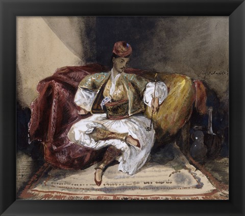 Framed Oriental Man Seated on a Divan with a Narghile, c. 1824-1825 Print