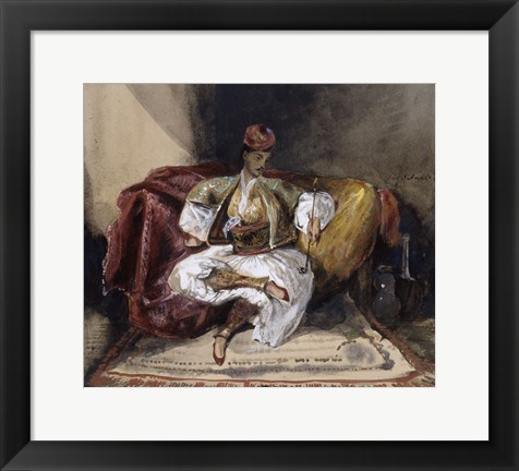 Framed Oriental Man Seated on a Divan with a Narghile, c. 1824-1825 Print