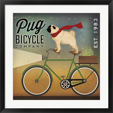 Framed Pug on a Bike Print