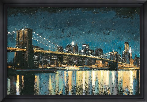 Framed Bright City Lights Blue I Print