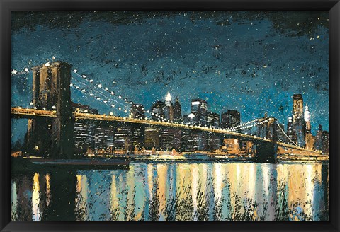 Framed Bright City Lights Blue I Print