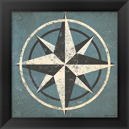 Framed Nautical Compass Blue Print