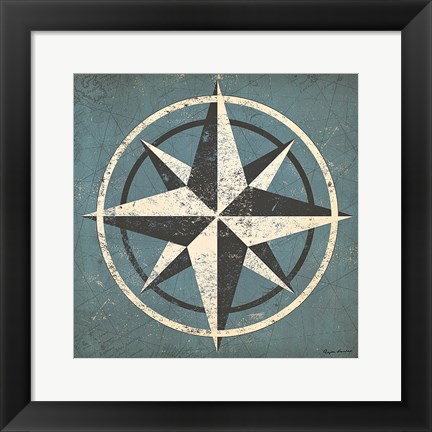 Framed Nautical Compass Blue Print