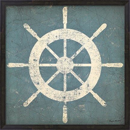 Framed Nautical Shipwheel Blue Print