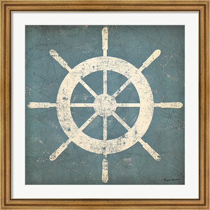 Framed Nautical Shipwheel Blue Print