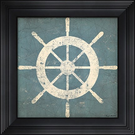 Framed Nautical Shipwheel Blue Print