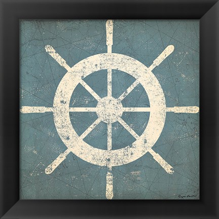 Framed Nautical Shipwheel Blue Print