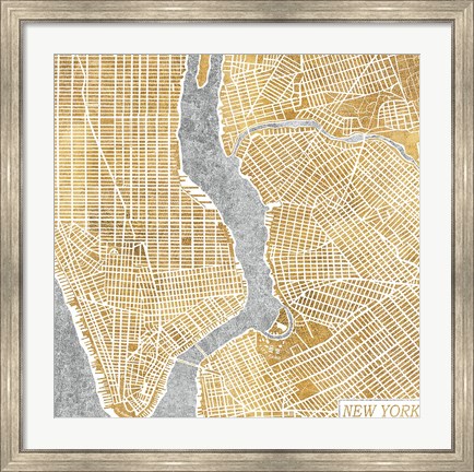 Framed Gilded New York  Map Print