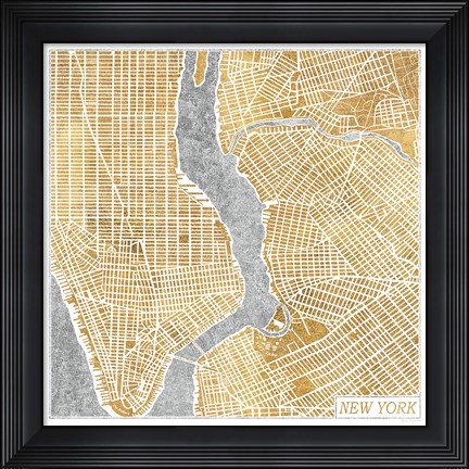 Framed Gilded New York  Map Print