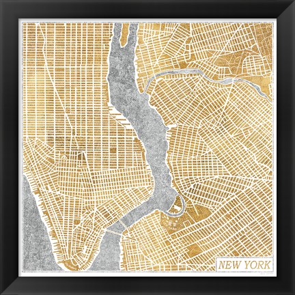 Framed Gilded New York  Map Print