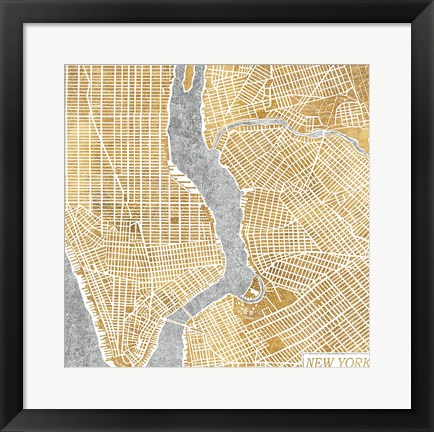 Framed Gilded New York  Map Print