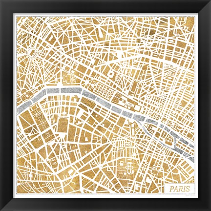 Framed Gilded Paris Map Print