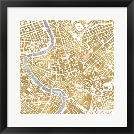 Framed Gilded Rome Map Print