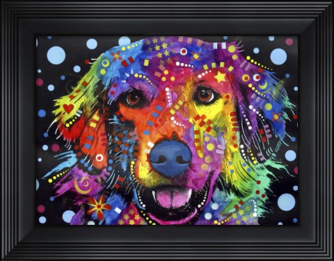 Framed Golden Retriever (on black) Print