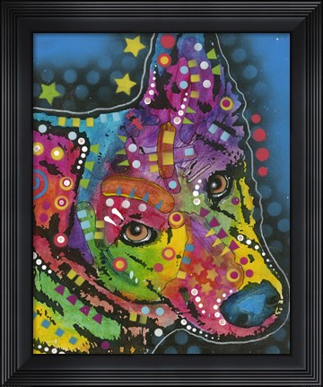 Framed Colorful Dog on Blue Print