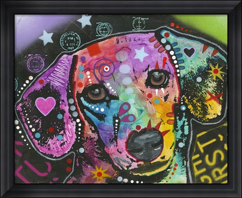 Framed Dog with Hearts Print