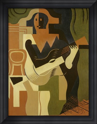 Framed Harlequin with Guitar, 1919 Print