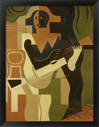 Framed Harlequin with Guitar, 1919 Print