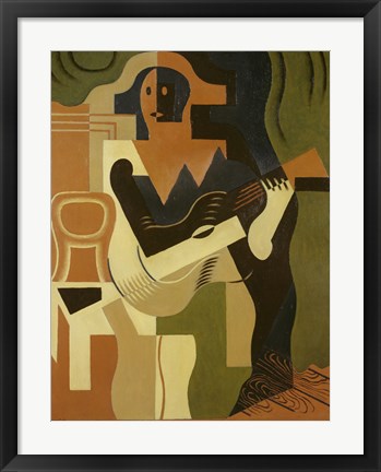 Framed Harlequin with Guitar, 1919 Print