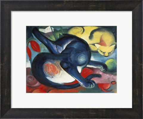 Framed Two Cats, Blue and Yellow, 1912 Print