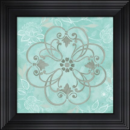 Framed Jacobean Damask Blue/Gray II Print