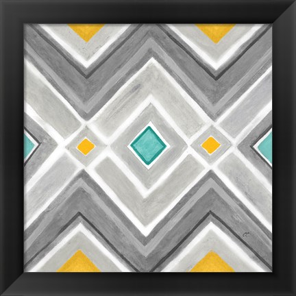 Framed Chevron Tile Black/White I Print