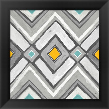 Framed Chevron Tile Black/White II Print