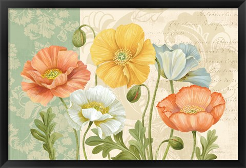 Framed Pastel Poppies Multi Landscape Print