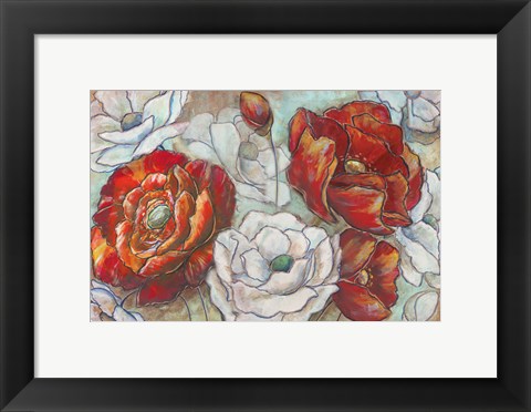 Framed Red and White Poppies Landscape Print