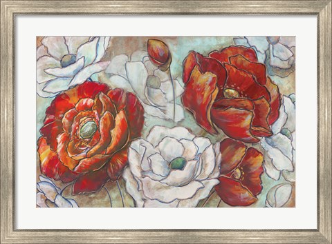 Framed Red and White Poppies Landscape Print