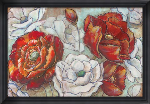 Framed Red and White Poppies Landscape Print