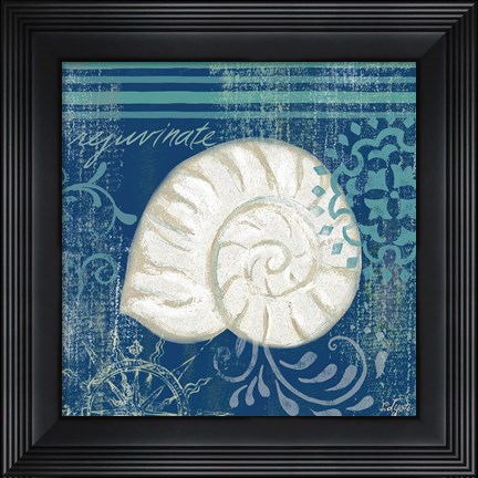 Framed Navy Blue Spa Shells I Print