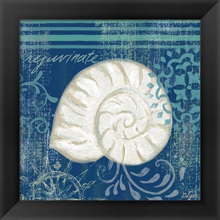 Framed Navy Blue Spa Shells I Print