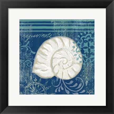 Framed Navy Blue Spa Shells I Print