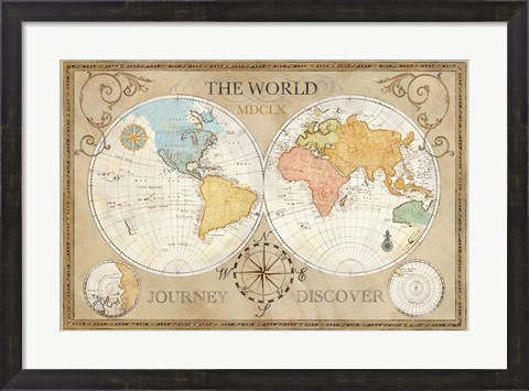 Framed Old World Journey Map Cream Print