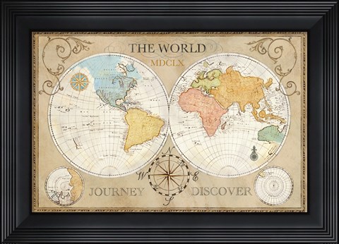 Framed Old World Journey Map Cream Print