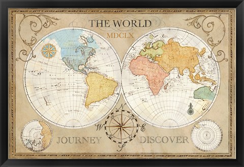 Framed Old World Journey Map Cream Print