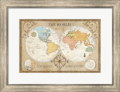 Framed Old World Journey Map Cream Print