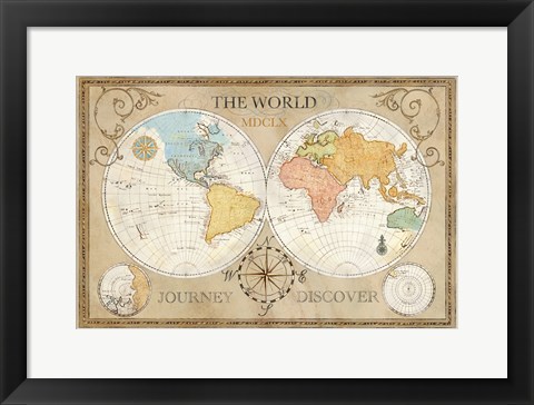 Framed Old World Journey Map Cream Print