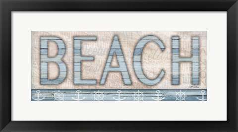 Framed Driftwood Beach Sign I Print