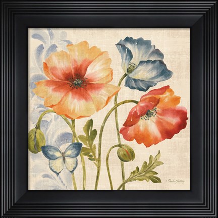 Framed Watercolor Poppies Multi I Print