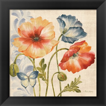 Framed Watercolor Poppies Multi I Print